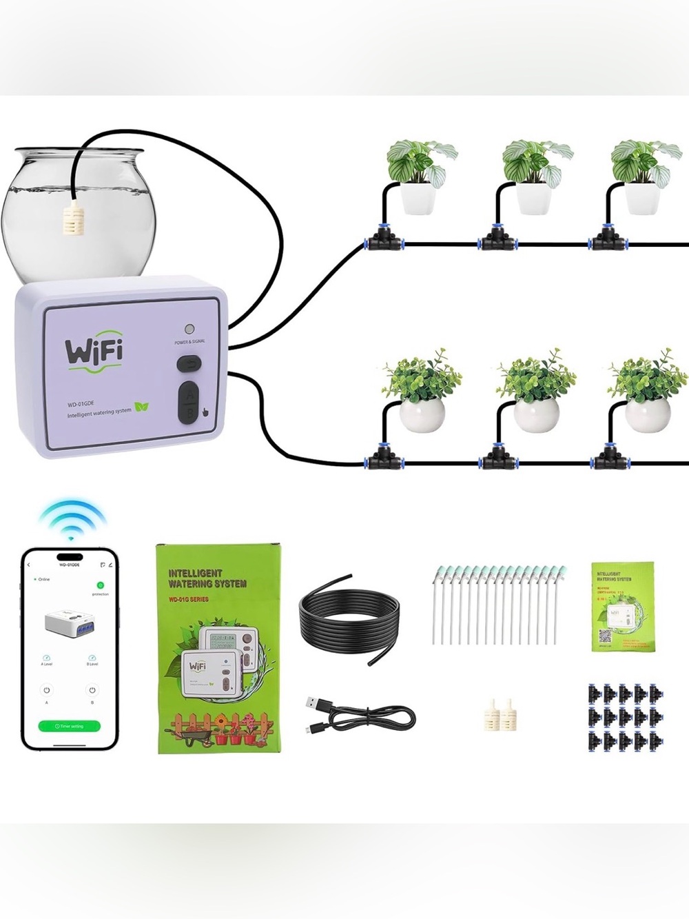 WiFi Dual‑Channel Automatic Drip Irrigation System, Remote Plant Waterer